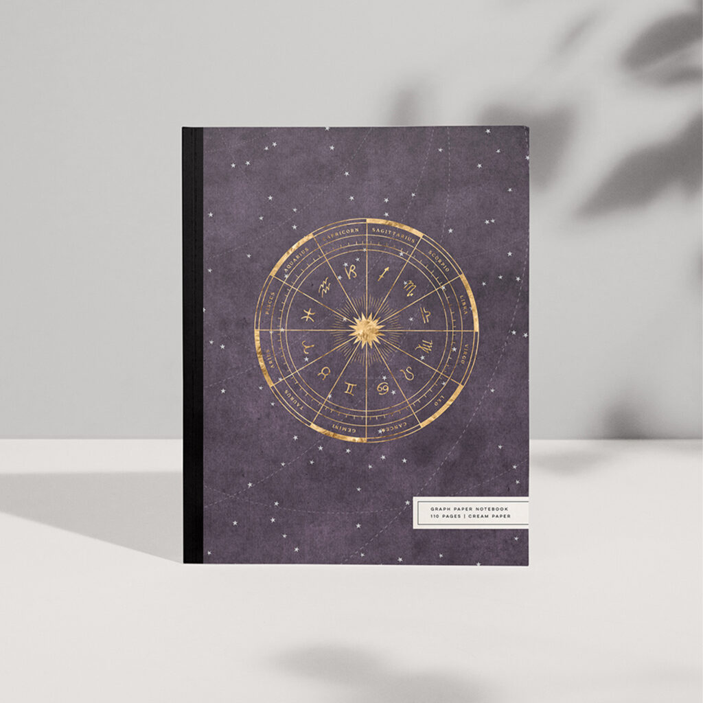 Delve into the mysteries of astrology with this beautiful notebook collection featuring the zodiac wheel.